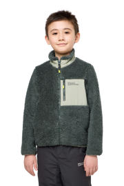 thumbnail: Grijsgroene jongens en meisjes Jack Wolfskin fleece jack Ice Curl met lange mouwen, opstaande kraag en ritssluiting