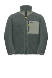 thumbnail: Grijsgroene jongens en meisjes Jack Wolfskin fleece jack Ice Curl met lange mouwen, opstaande kraag en ritssluiting