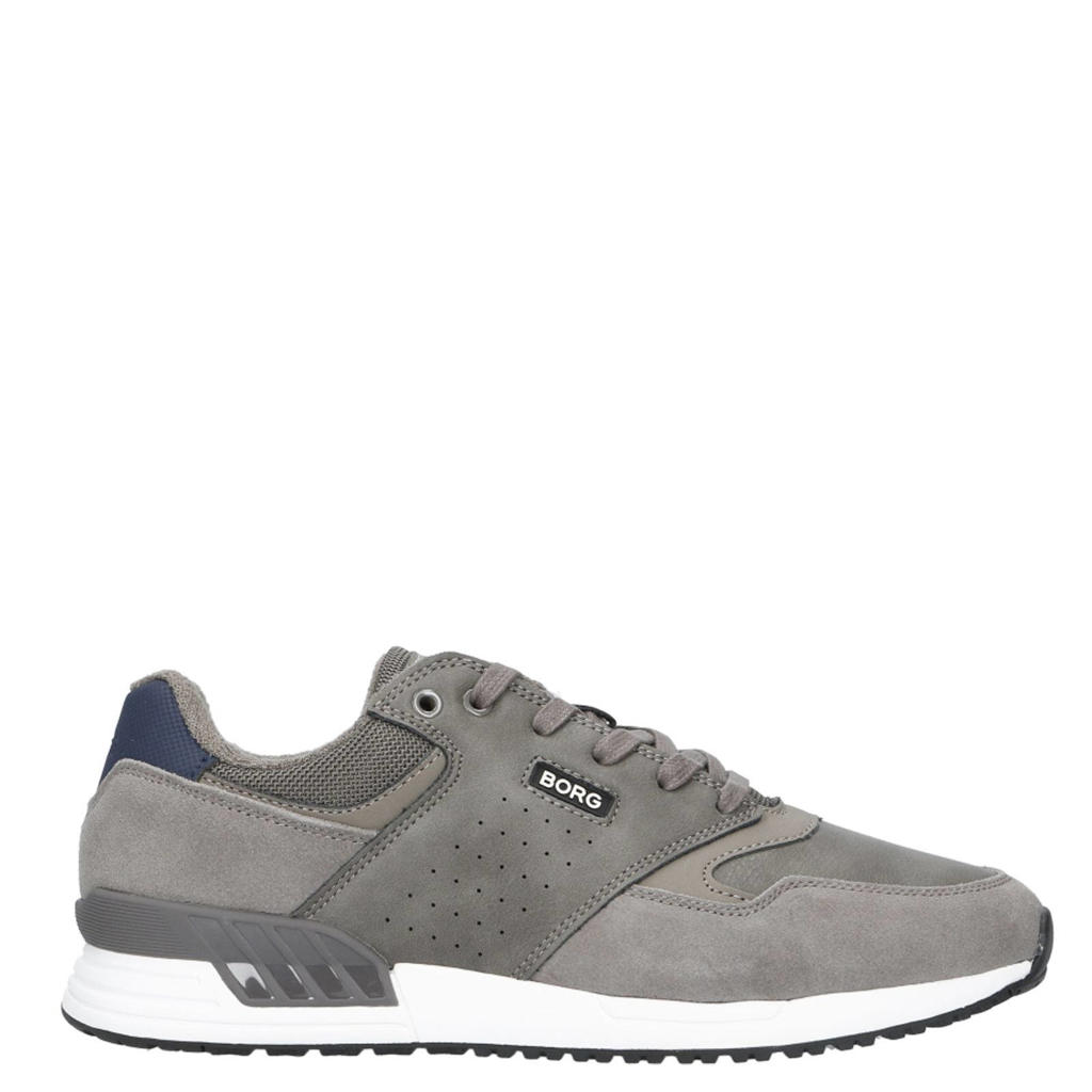Grijze heren Björn Borg R140 Runner Low sneakers van imitatieleer, nylon en suède met veters en effen