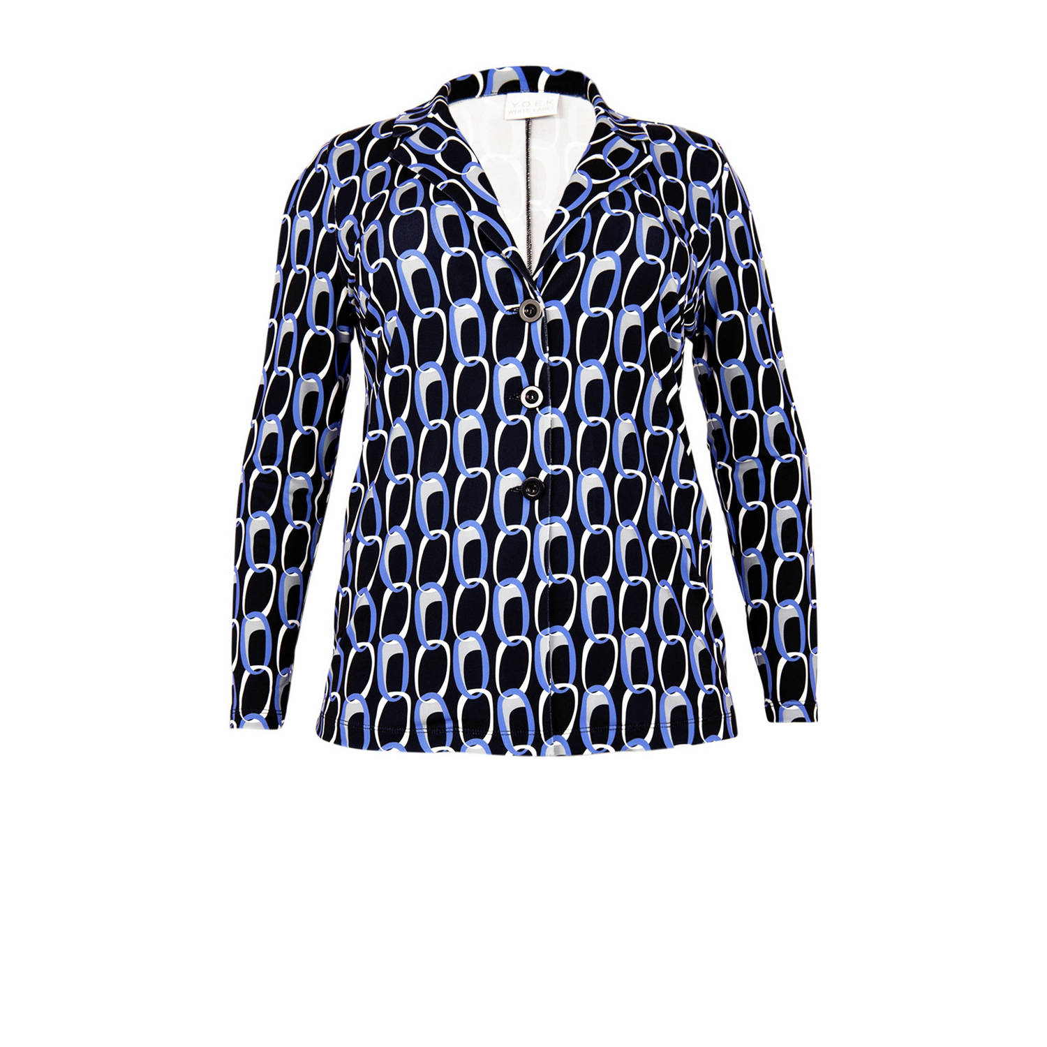 Yoek getailleerde blazer met all over print blauw zwart