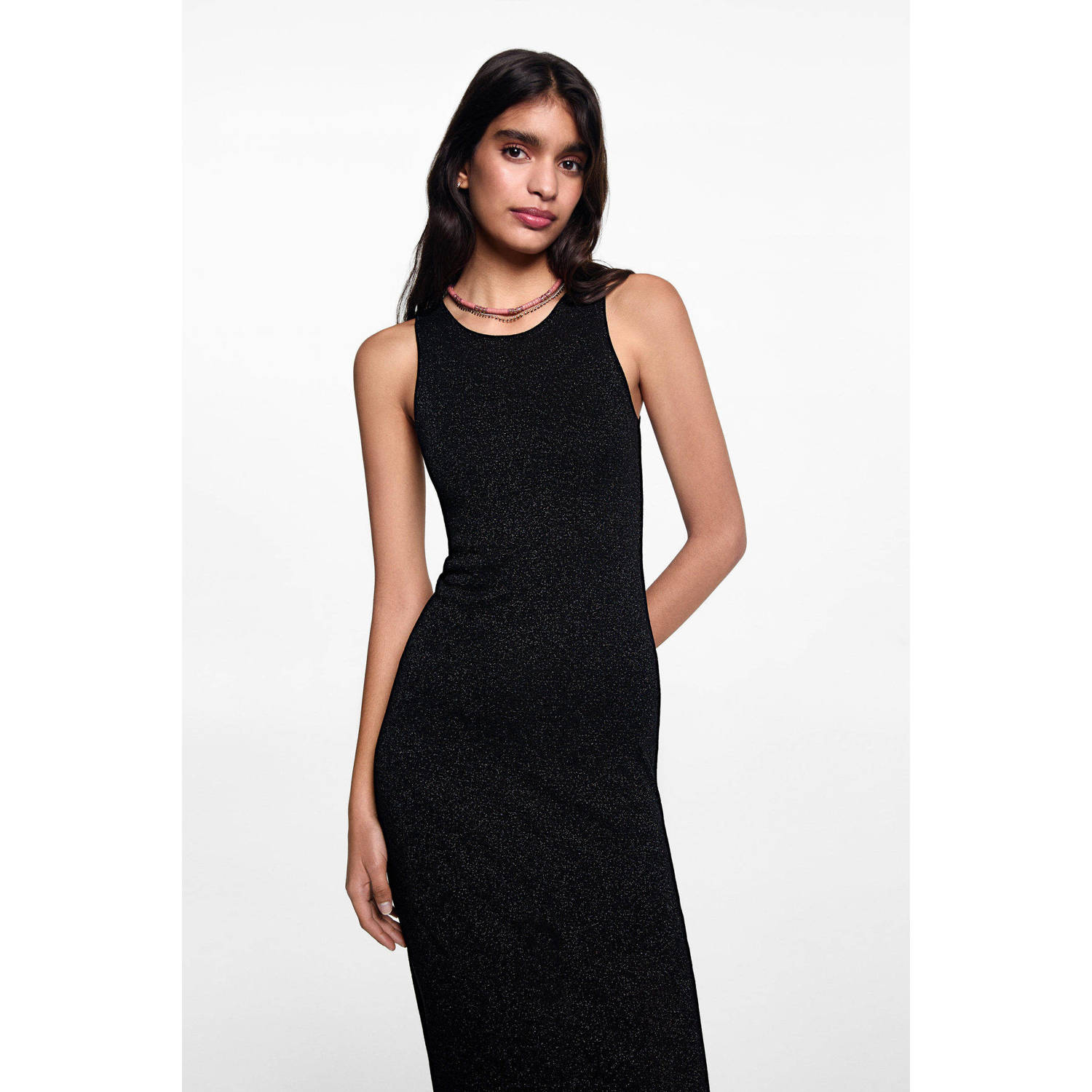 MANGO TEENS maxi jurk zwart Meisjes Viscose Ronde hals Effen 152(XXS)