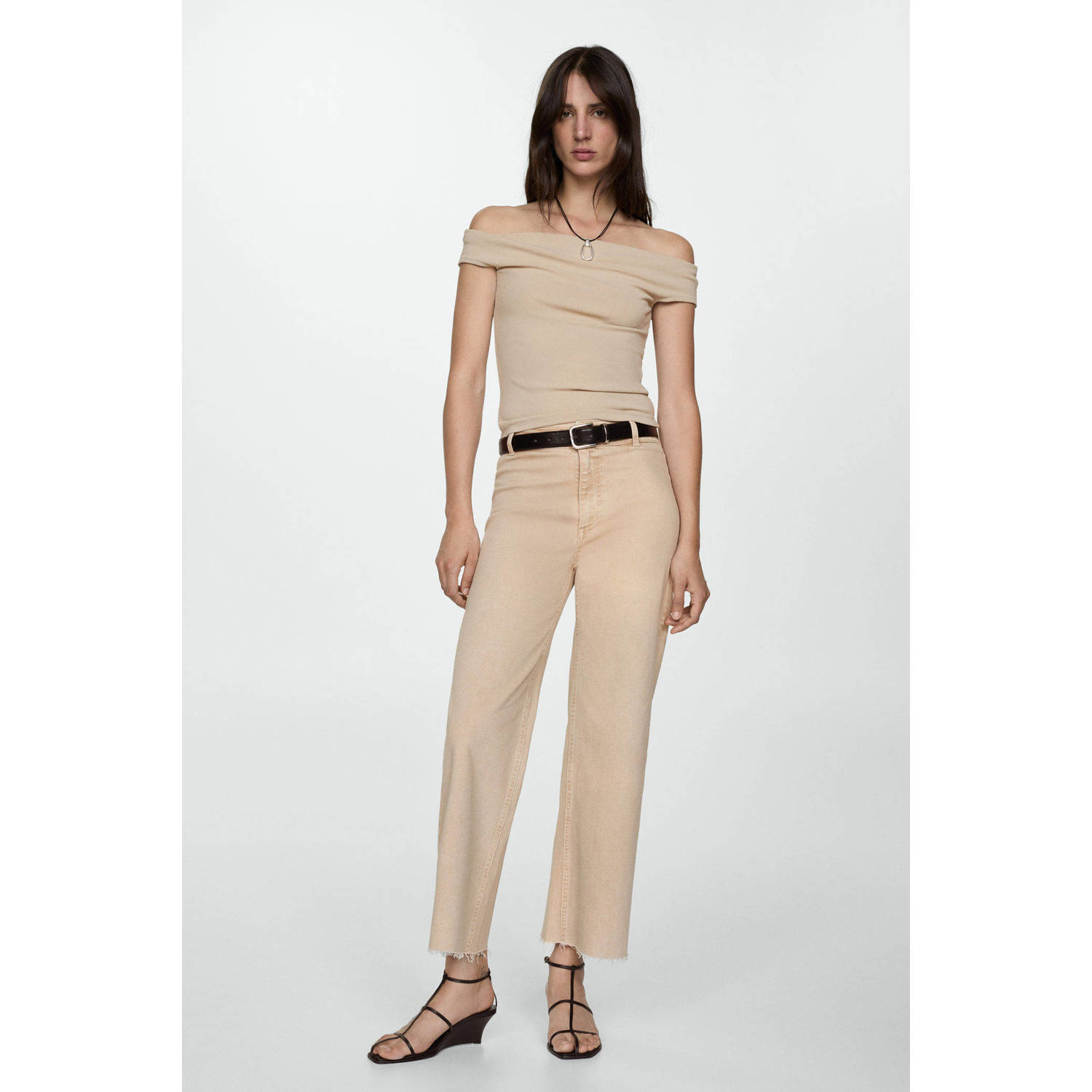 Mango straight fit broek beige