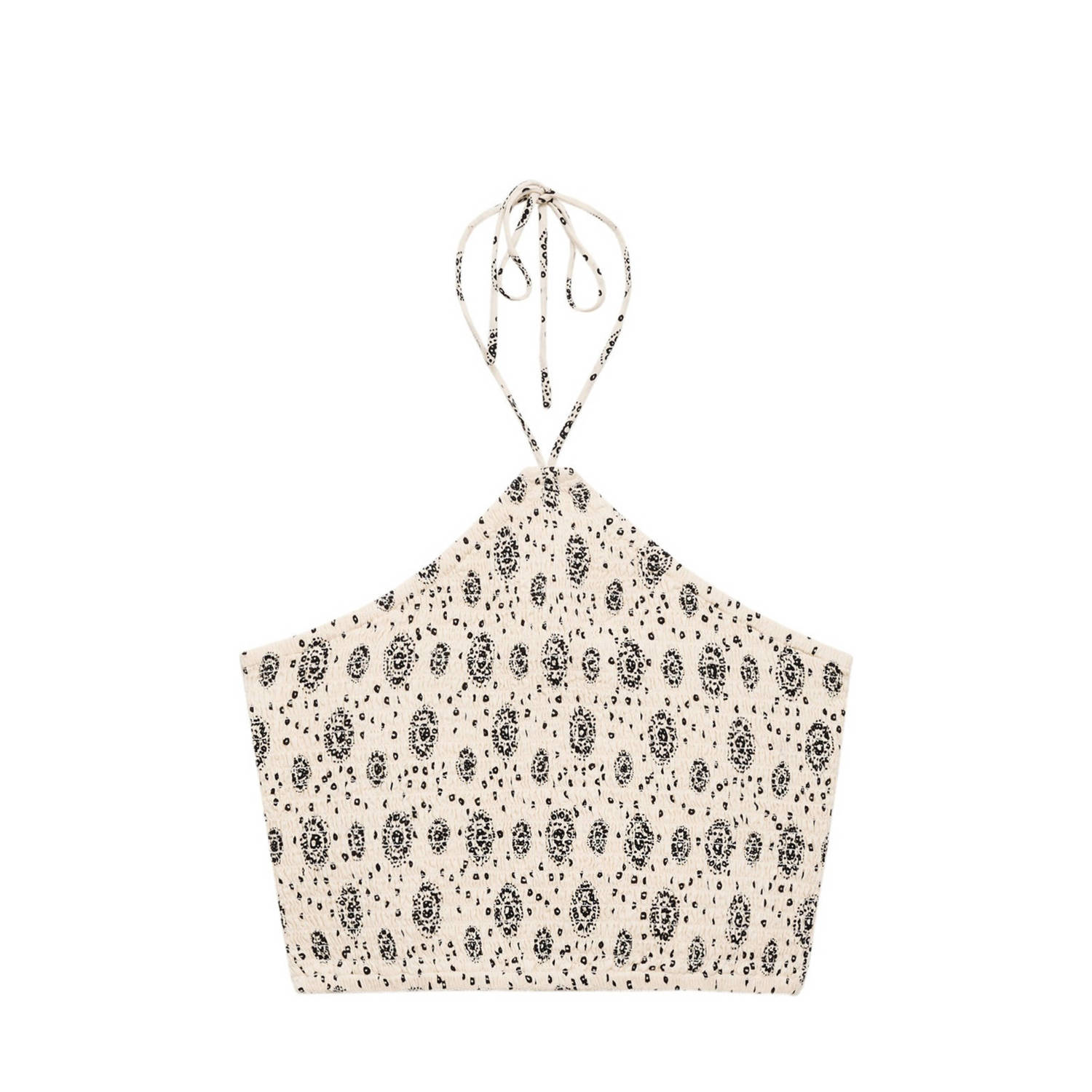 MANGO TEEN crop top met all over print ecru zwart