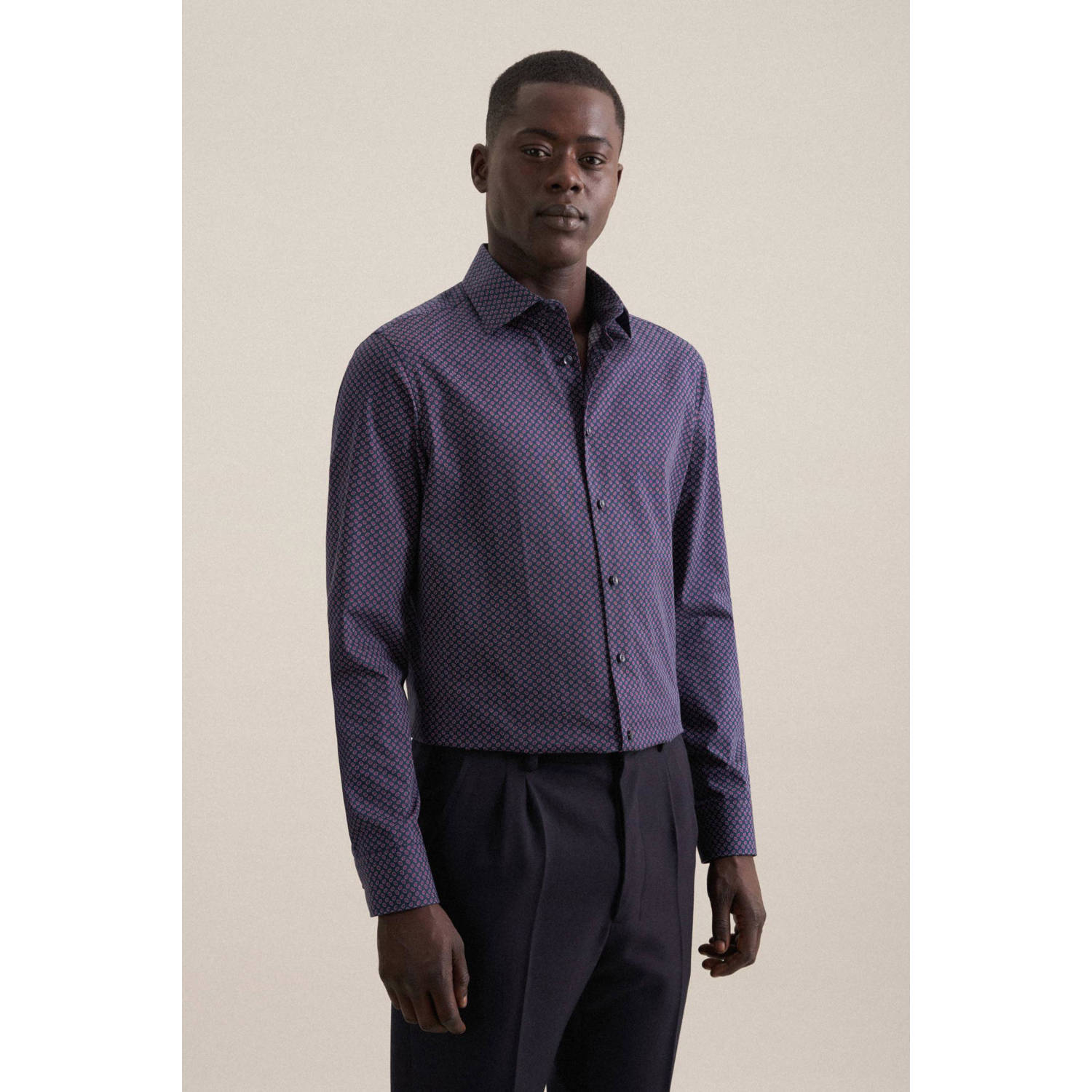 Seidensticker slim fit overhemd met printopdruk donkerblauw