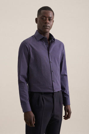 shaoed fit overhemd met printopdruk donkerblauw