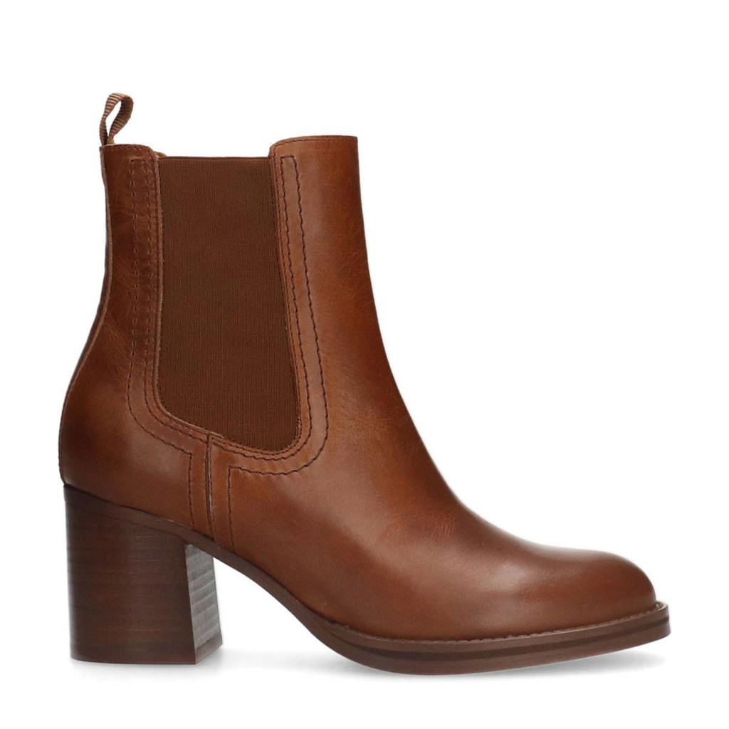 Cognackleurige dames Sacha leren chelsea boots met elastische inzet