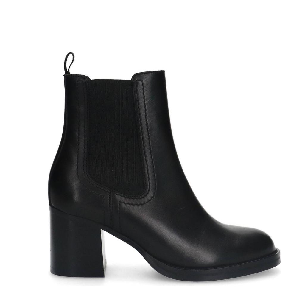 Zwarte dames Sacha leren chelsea boots met elastische inzet