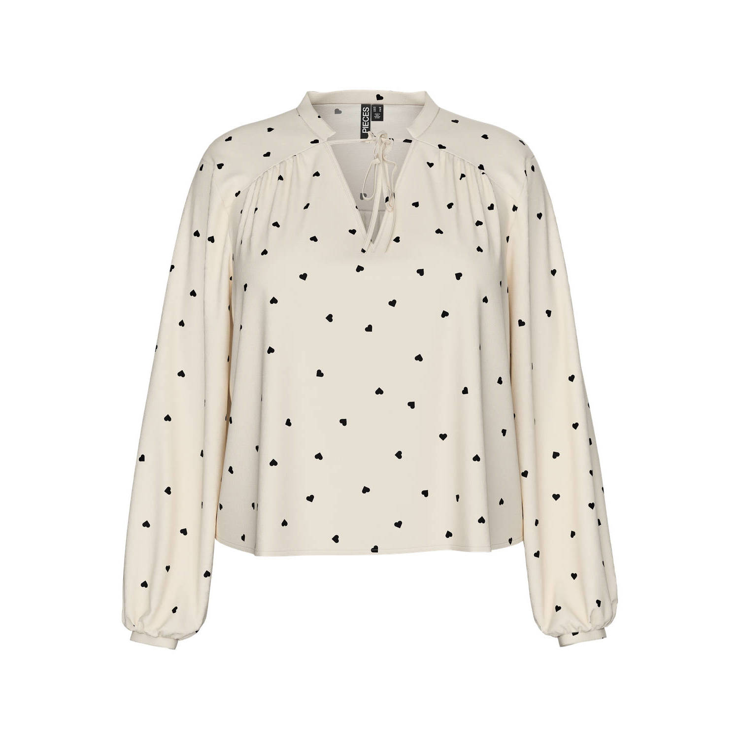 PIECES Curve top PCNINE met hartjes print ecru zwart