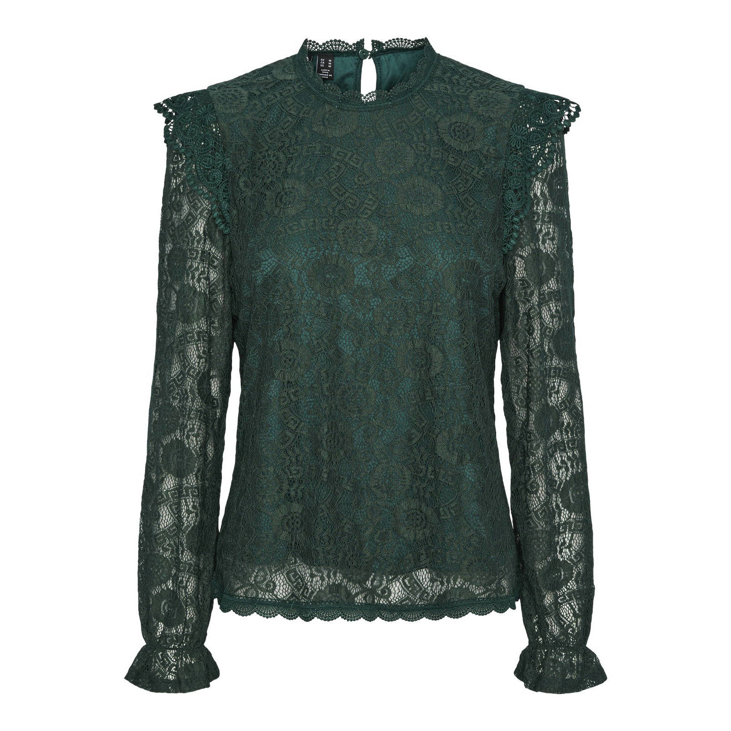 PIECES Curve semi transparante top PCOLLINE met kant groen