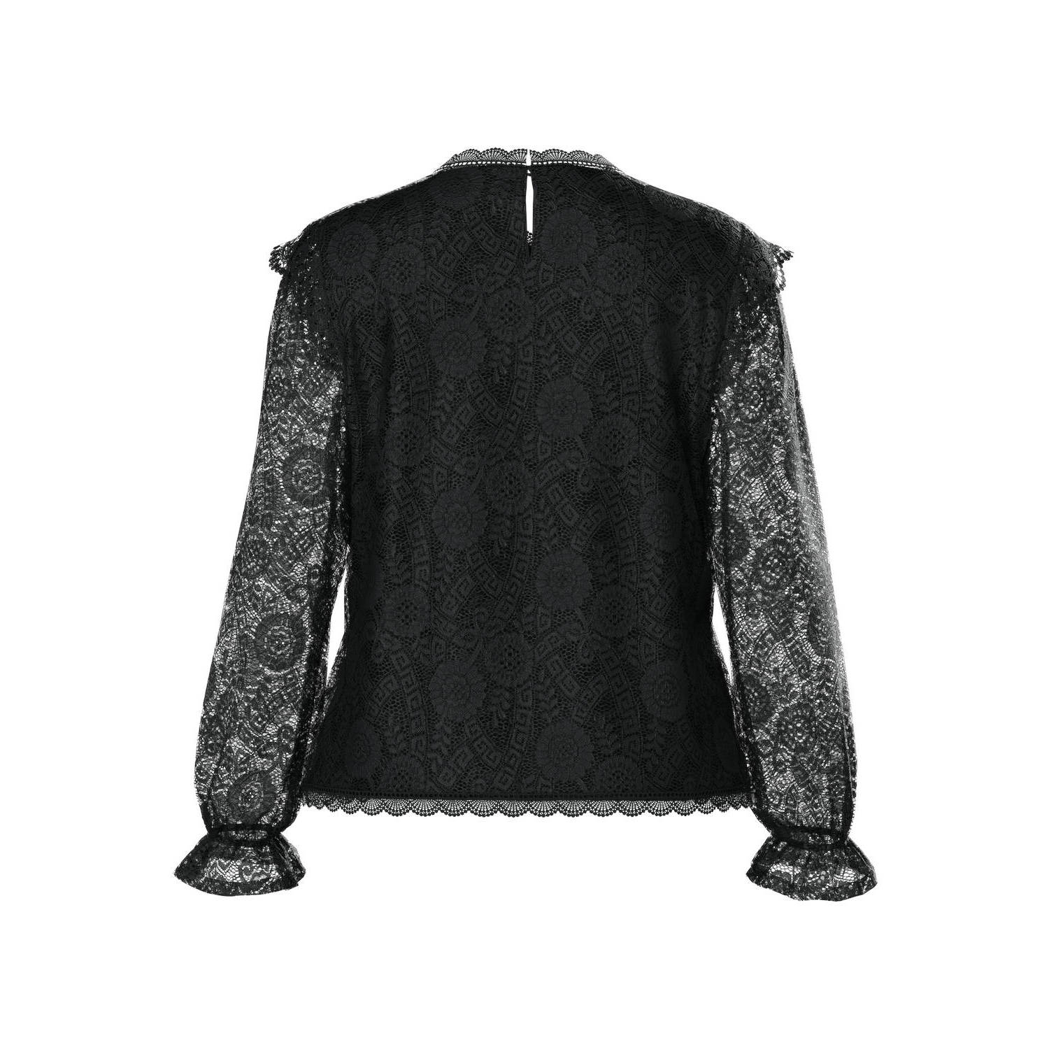 PIECES Curve semi transparante top PCOLLINE met kant zwart