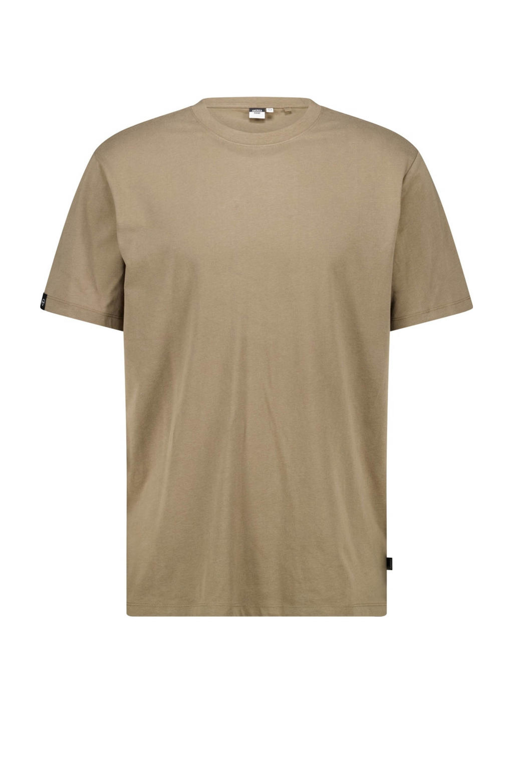 Lichtbruine heren America Today regular T-shirt van katoen met effen, korte mouwen en ronde hals