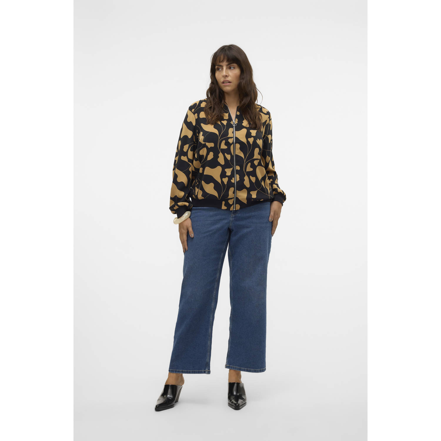 VERO MODA CURVE mid waist wide fit jeans dark blue denim