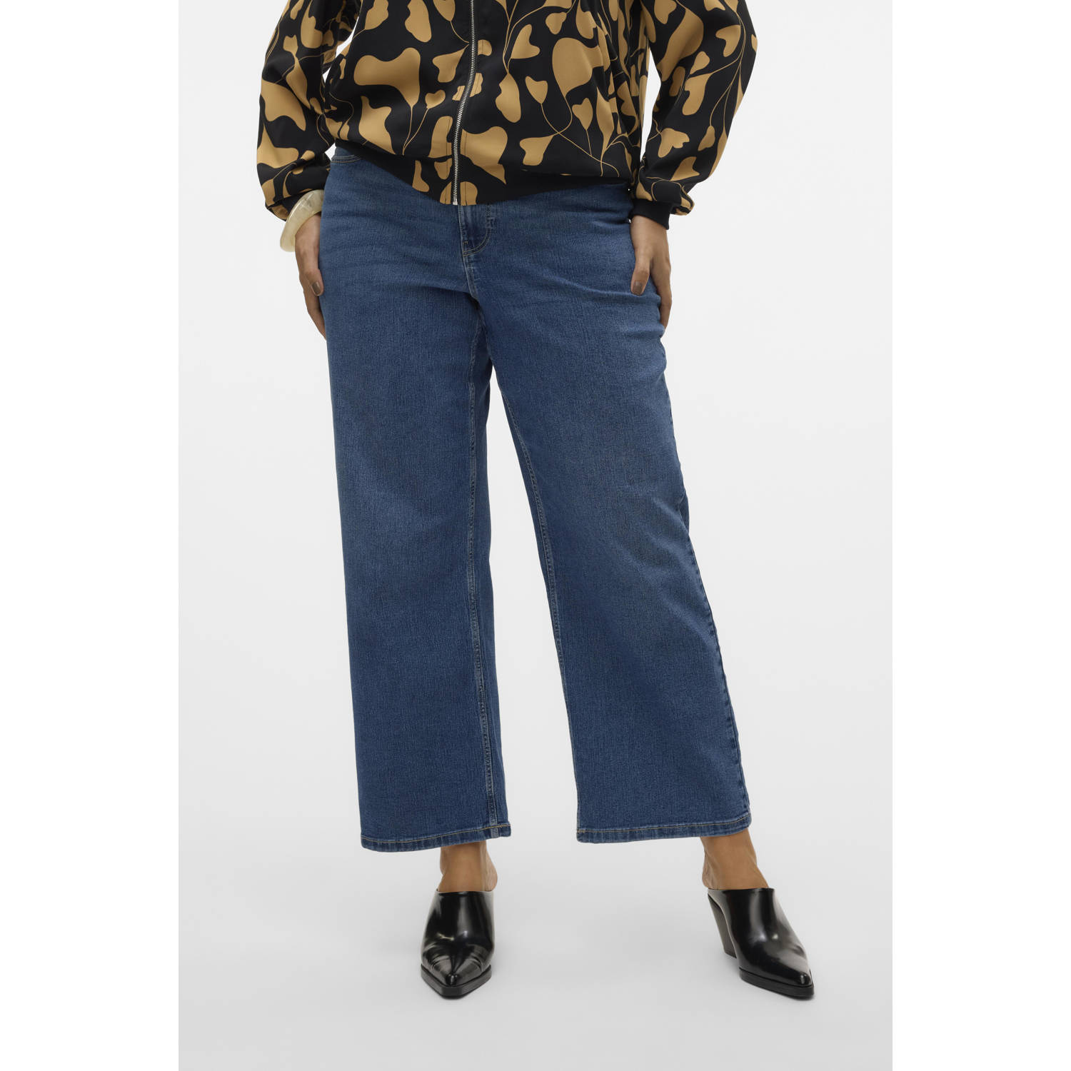VERO MODA CURVE mid waist wide fit jeans dark blue denim