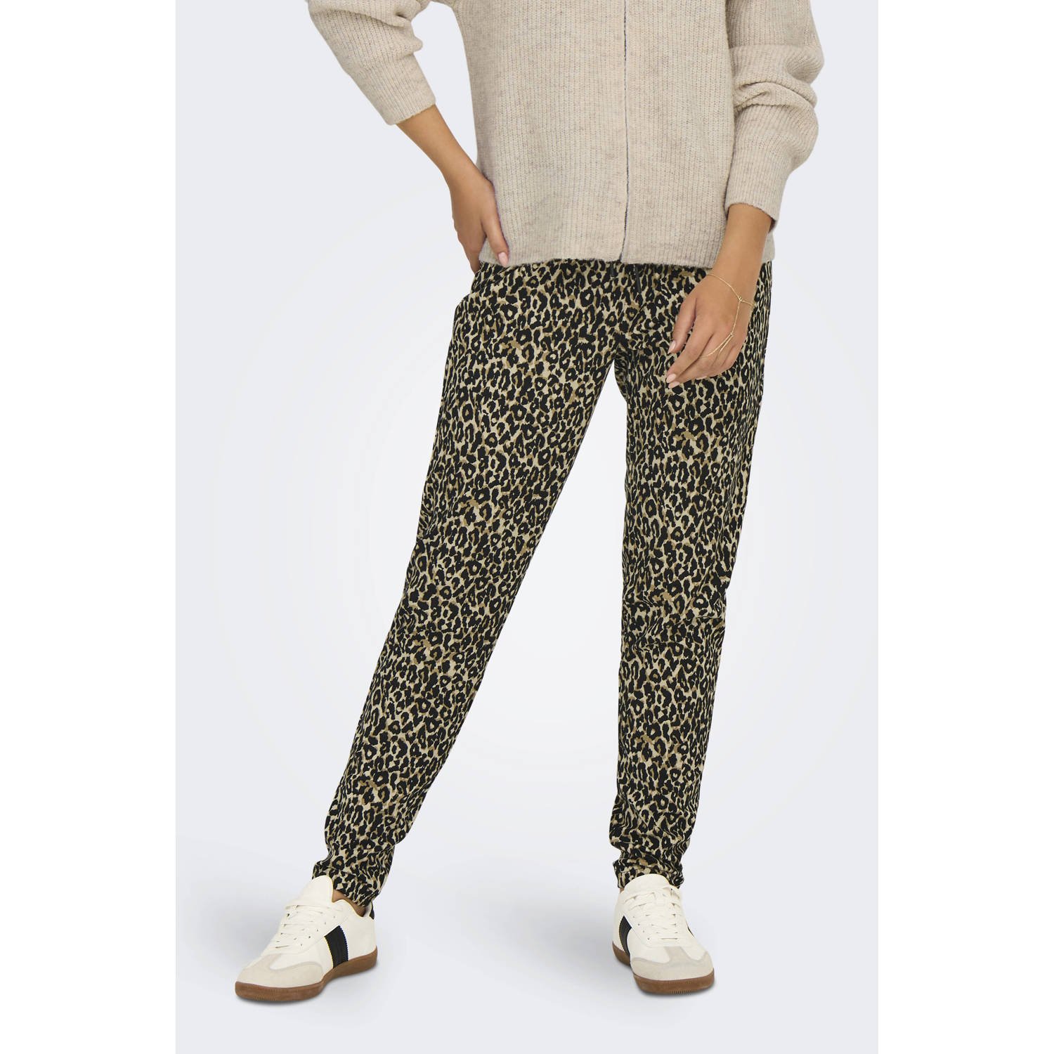 ONLY slim fit broek met panterprint bruin zwart