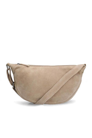 suede crossbody tas beige
