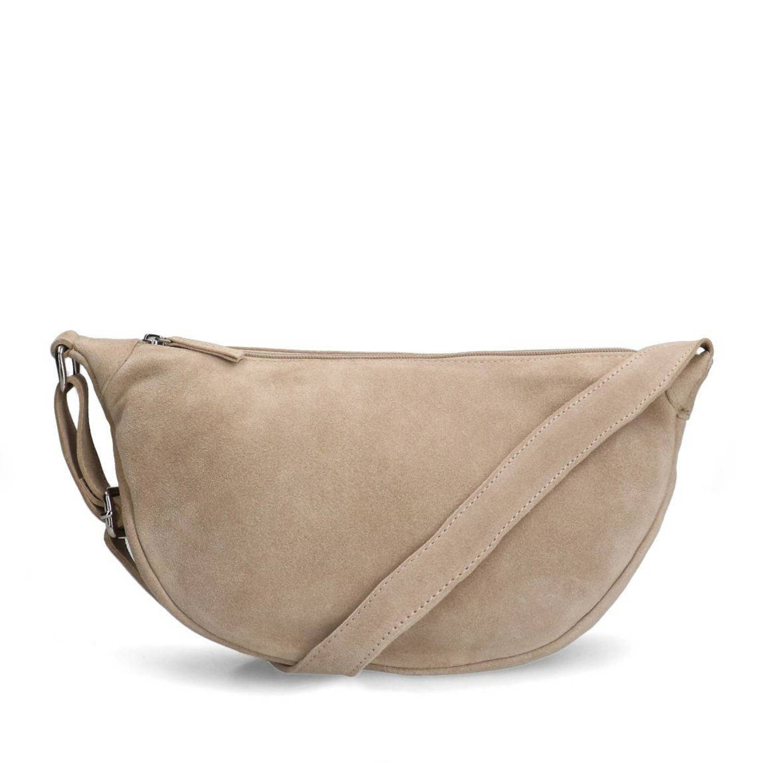 Manfield suede crossbody tas beige