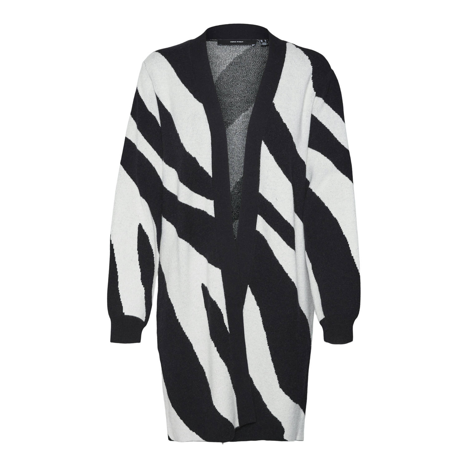 VERO MODA CURVE gebreid vest VMCNANCY met zebraprint zwart wit
