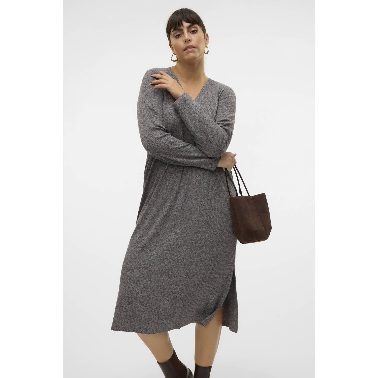 VERO MODA CURVE midi jurk VMCCERI antraciet