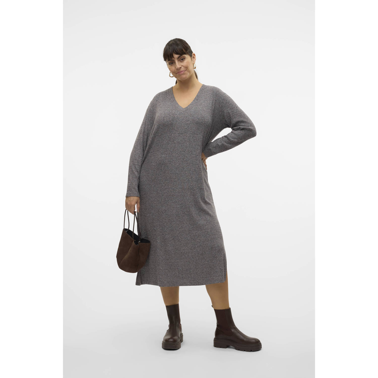 VERO MODA CURVE midi jurk VMCCERI antraciet