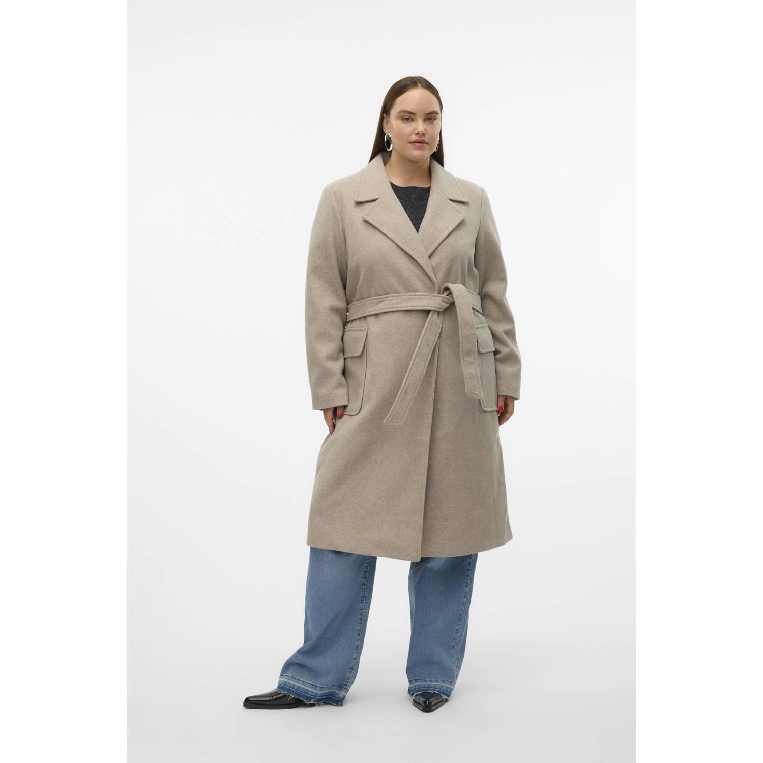 VERO MODA CURVE jas VMCPOPNOELLE met ceintuur beige