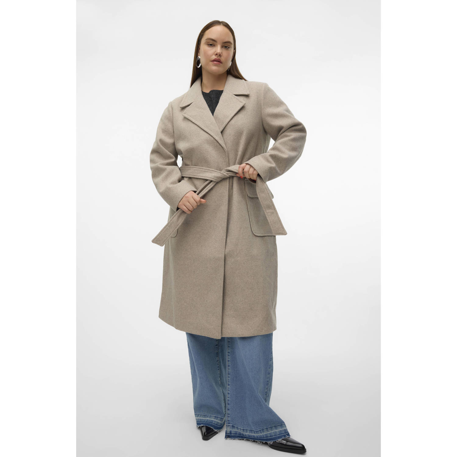 VERO MODA CURVE jas VMCPOPNOELLE met ceintuur beige