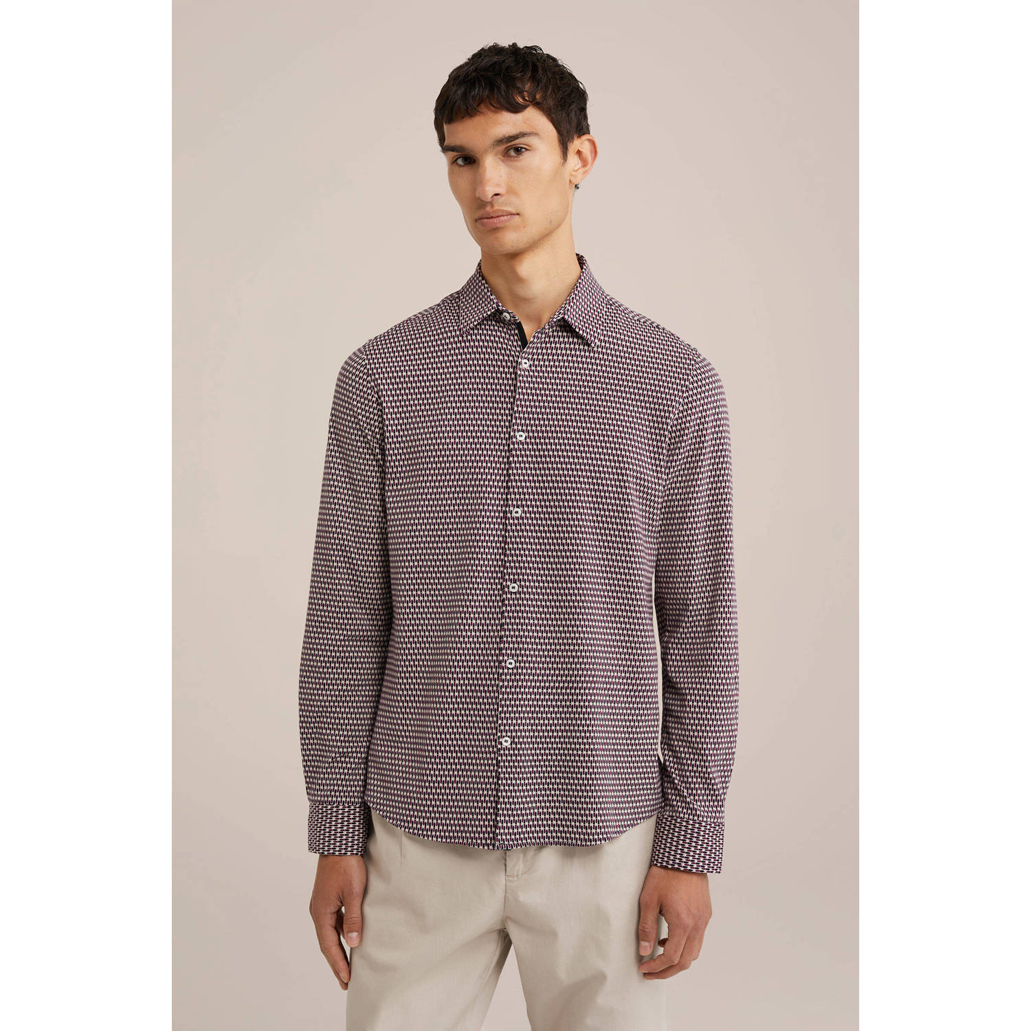 WE Fashion regular fit overhemd met all over print bordeaux