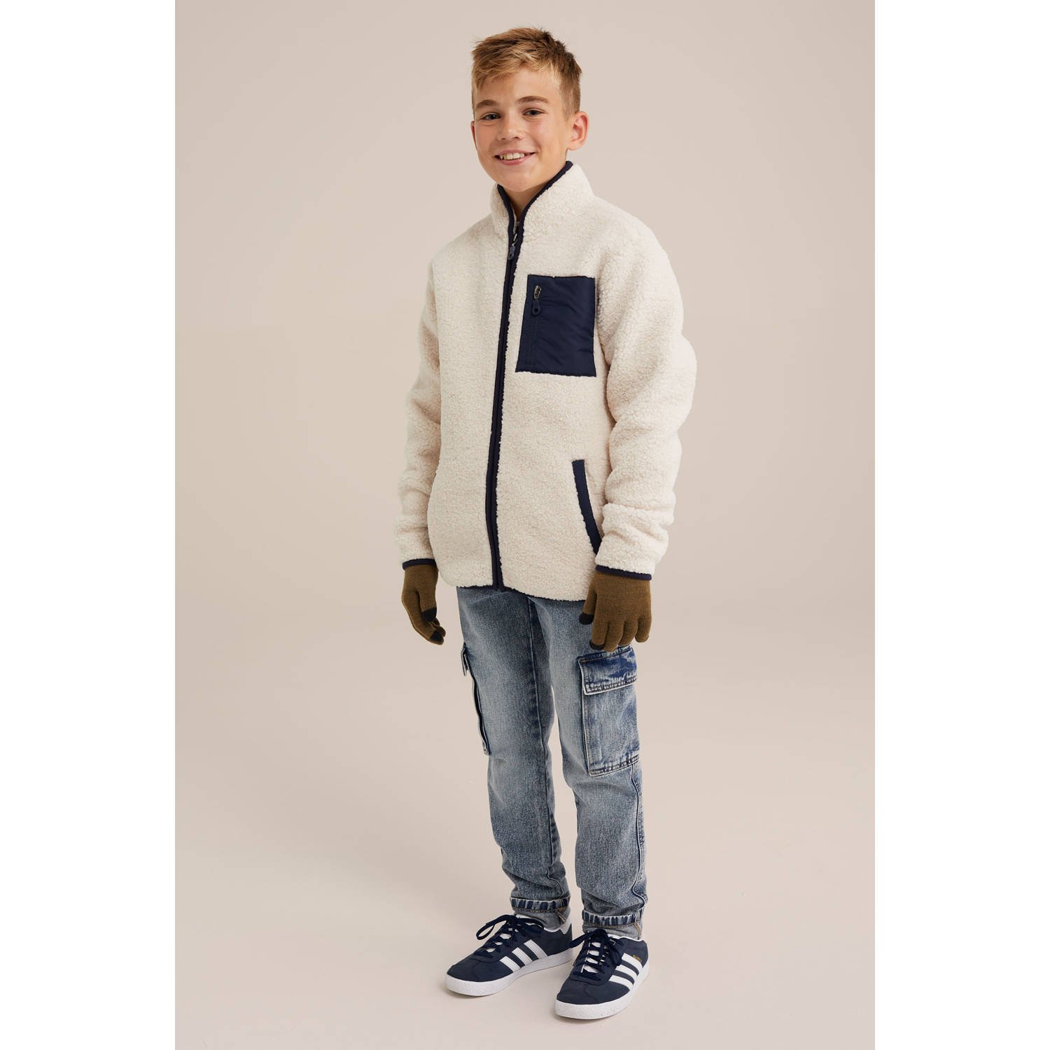 WE Fashion Handschoenen set van 2 groen donkerblauw