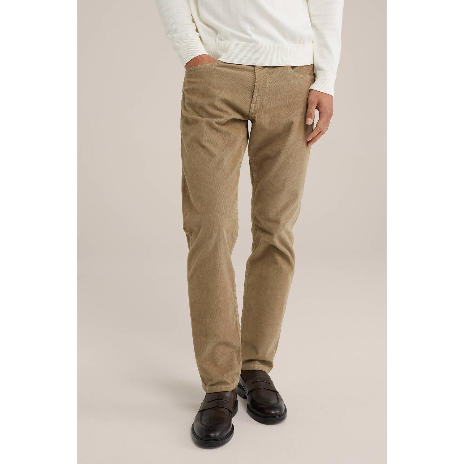 WE Fashion Blue Ridge corduroy regular fit broek beige