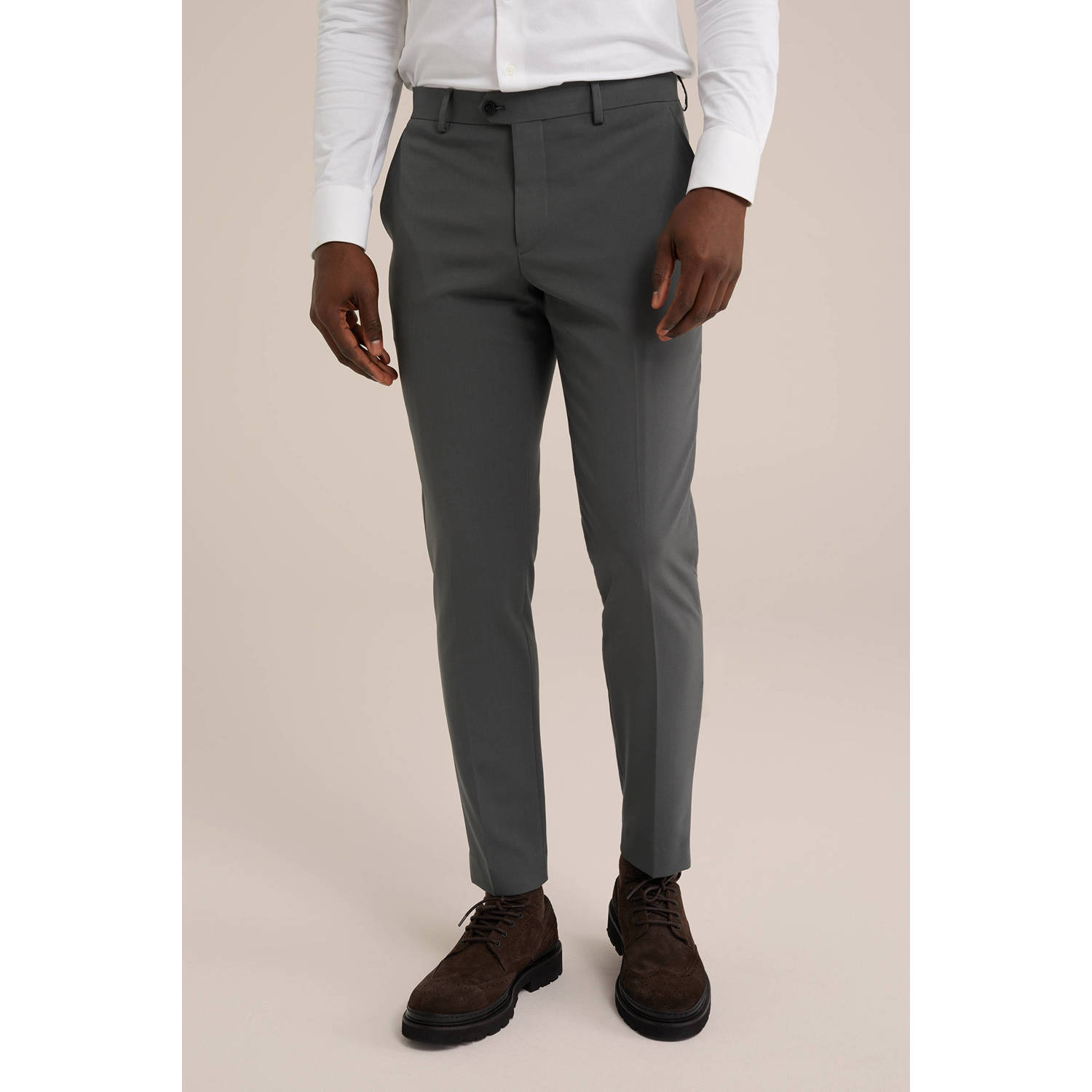 WE Fashion WE Fundamentals slim pantalon grijsgroen