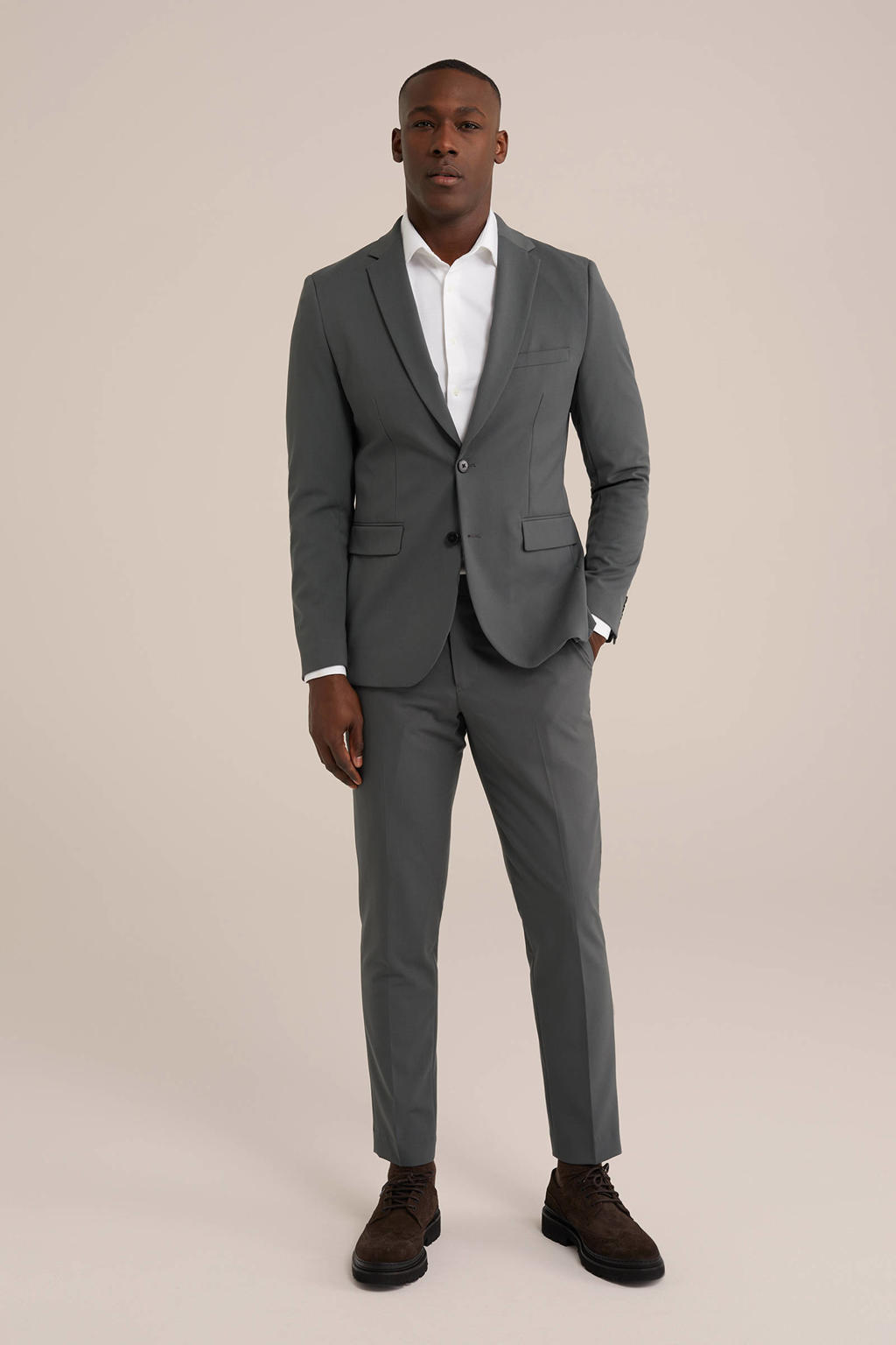 WE Fashion slim pantalon grijsgroen