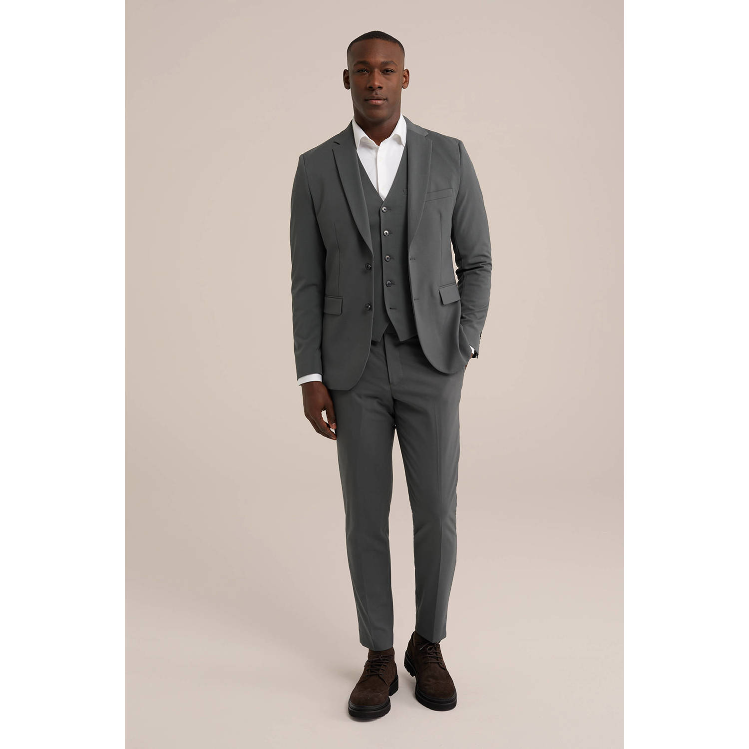 WE Fashion WE Fundamentals slim pantalon grijsgroen
