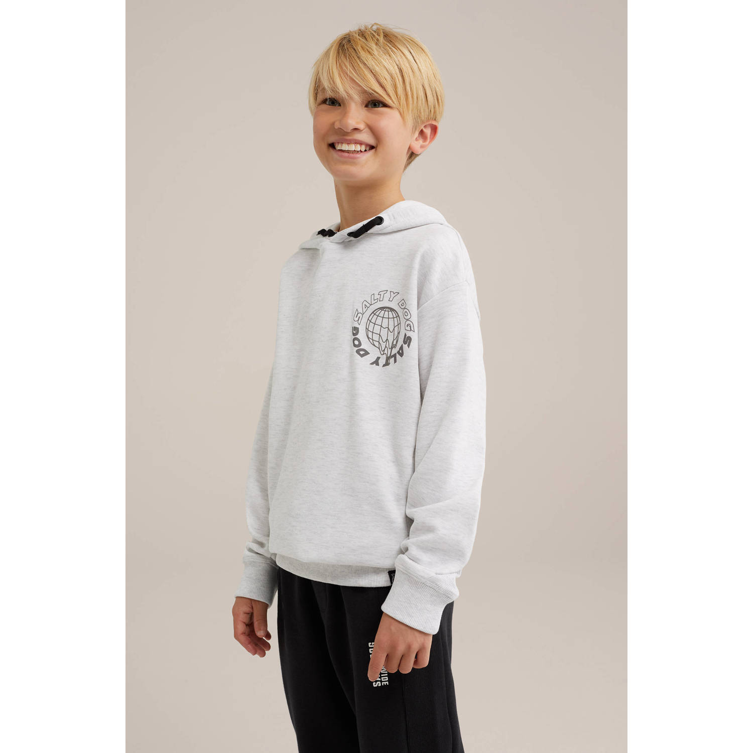 WE Fashion hoodie met backprint lichtgrijs melange