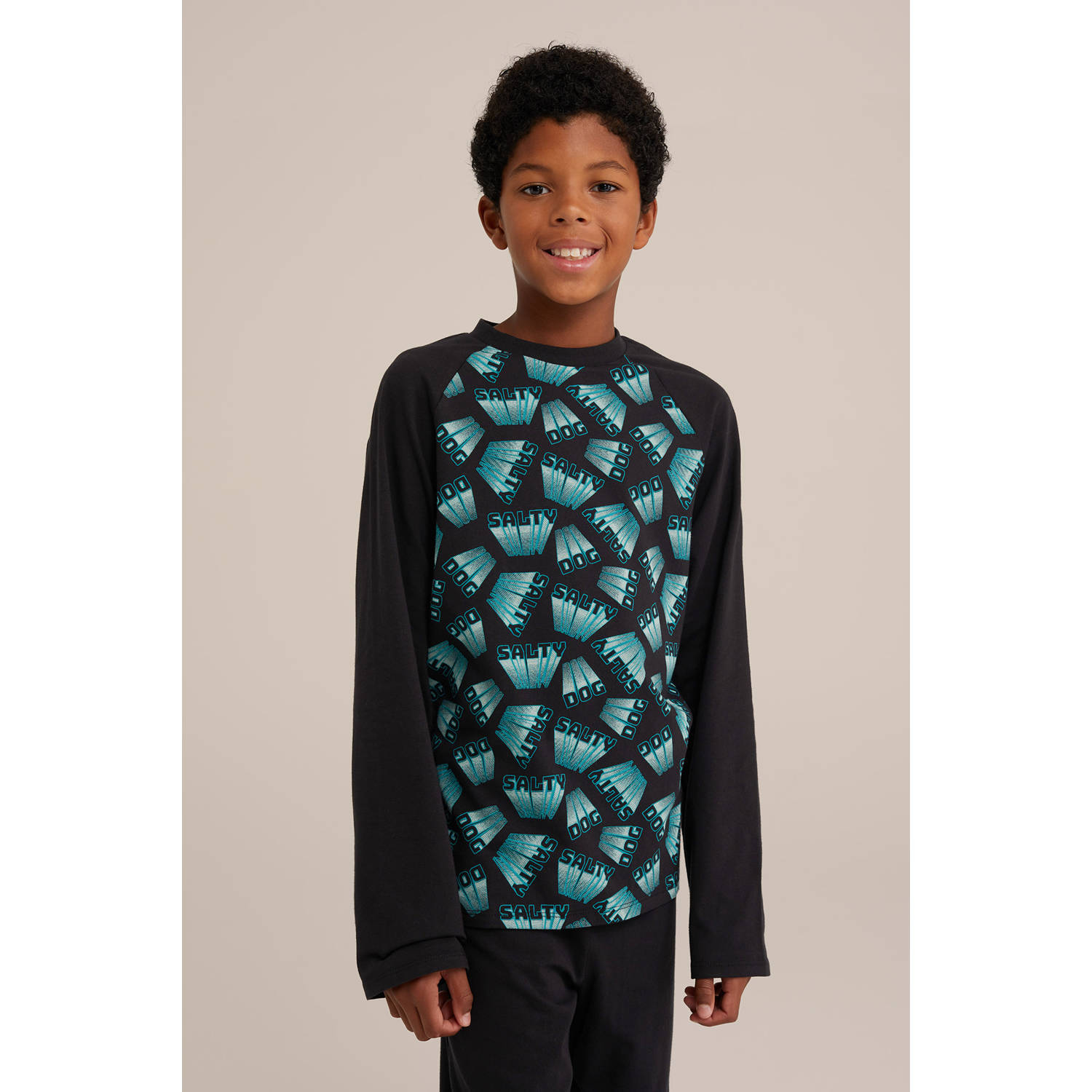 WE Fashion pyjamaset zwart blauw