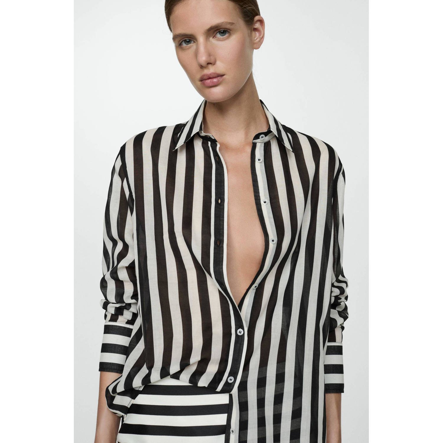 Mango gestreepte blouse zwart wit