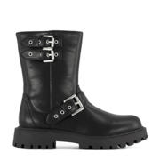 thumbnail: Zwarte meisjes Graceland bikerboots van imitatieleer met profielzool, ritssluiting en effen
