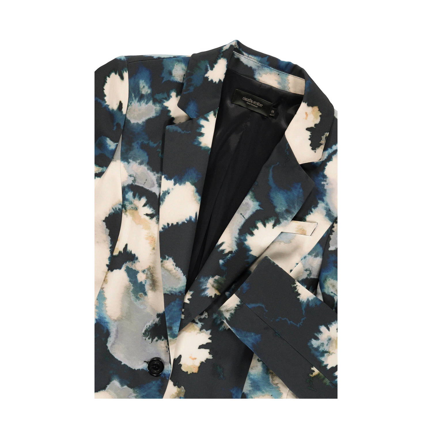 Claudia Sträter getailleerde blazer met all over print donkerblauw ecru