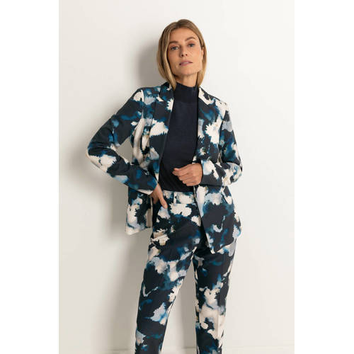 Claudia Sträter getailleerde blazer met all over print donkerblauw/ecru afbeelding