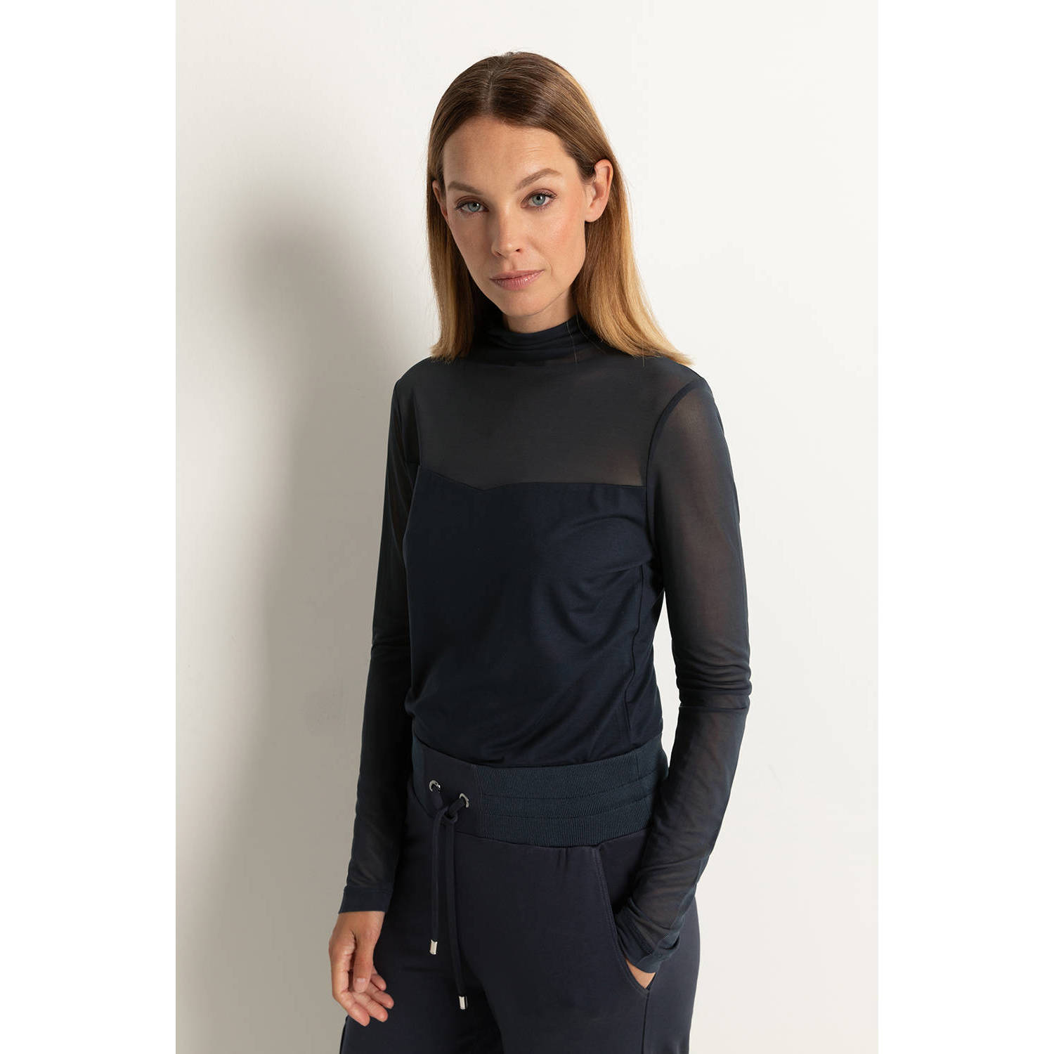 Claudia Sträter top met mesh donkerblauw