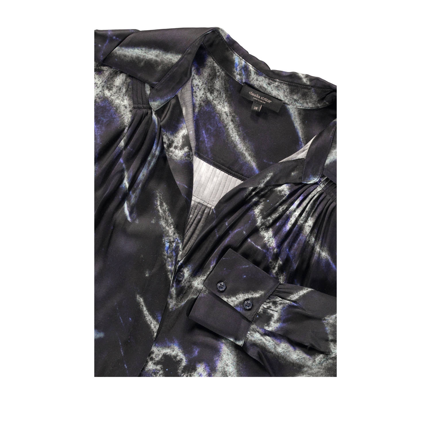 Claudia Sträter blouse met all over print zwart blauw wit