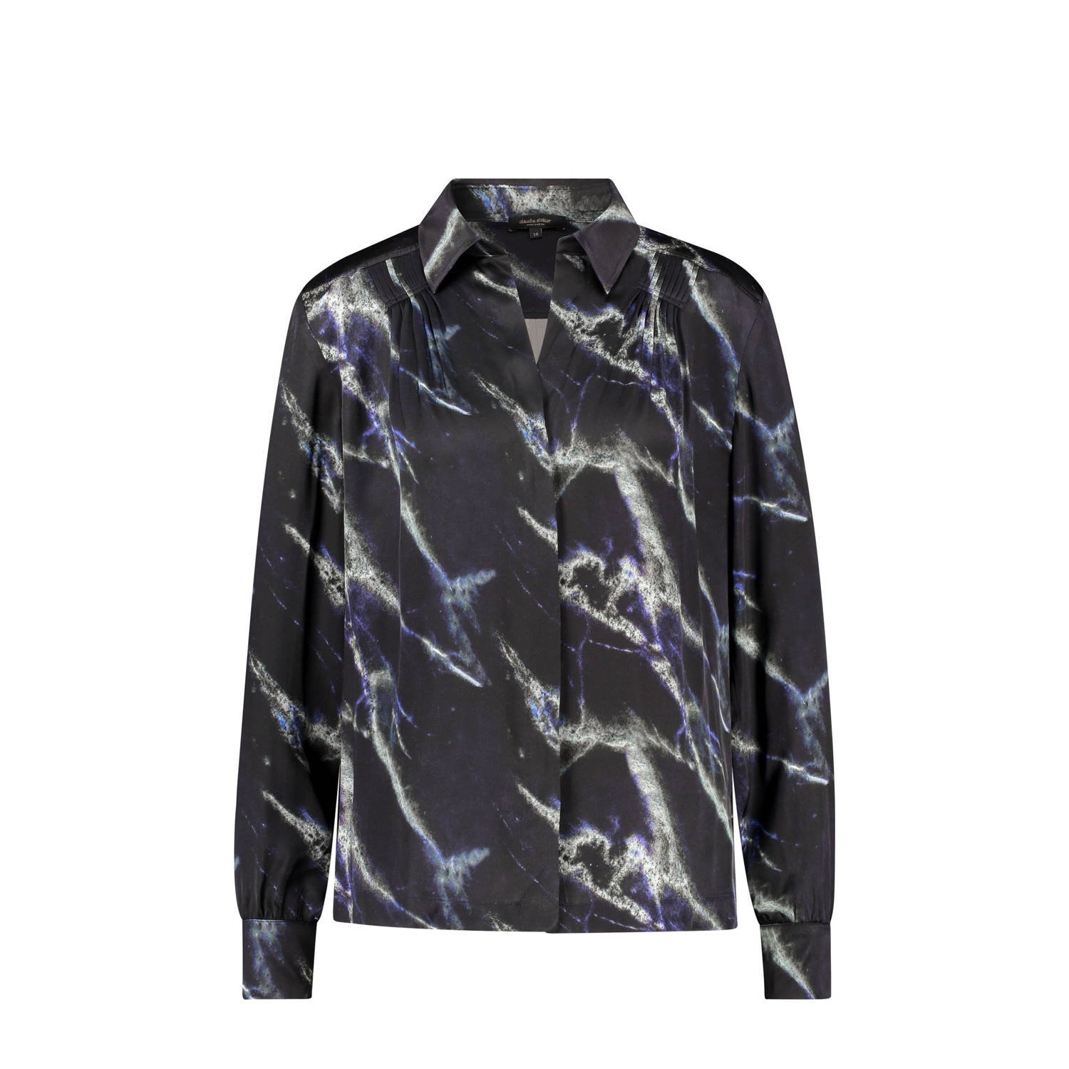 Claudia Sträter blouse met all over print zwart blauw wit