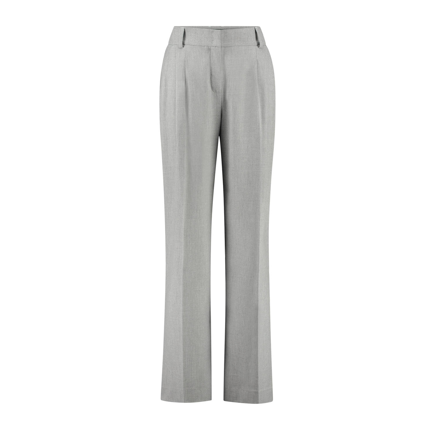 Claudia Sträter gemêleerde high waist wide leg pantalon grijs