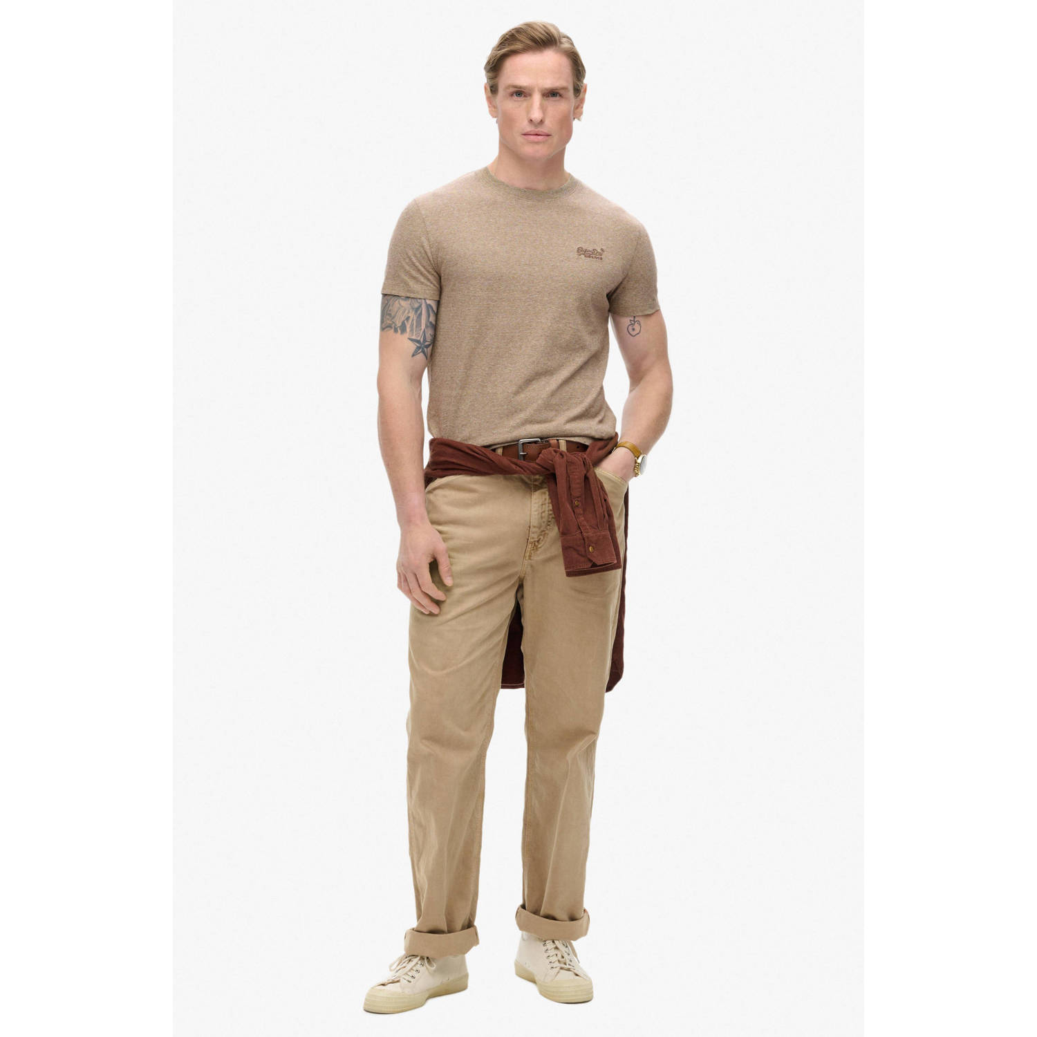 Superdry gemêleerd regular fit T-shirt beige