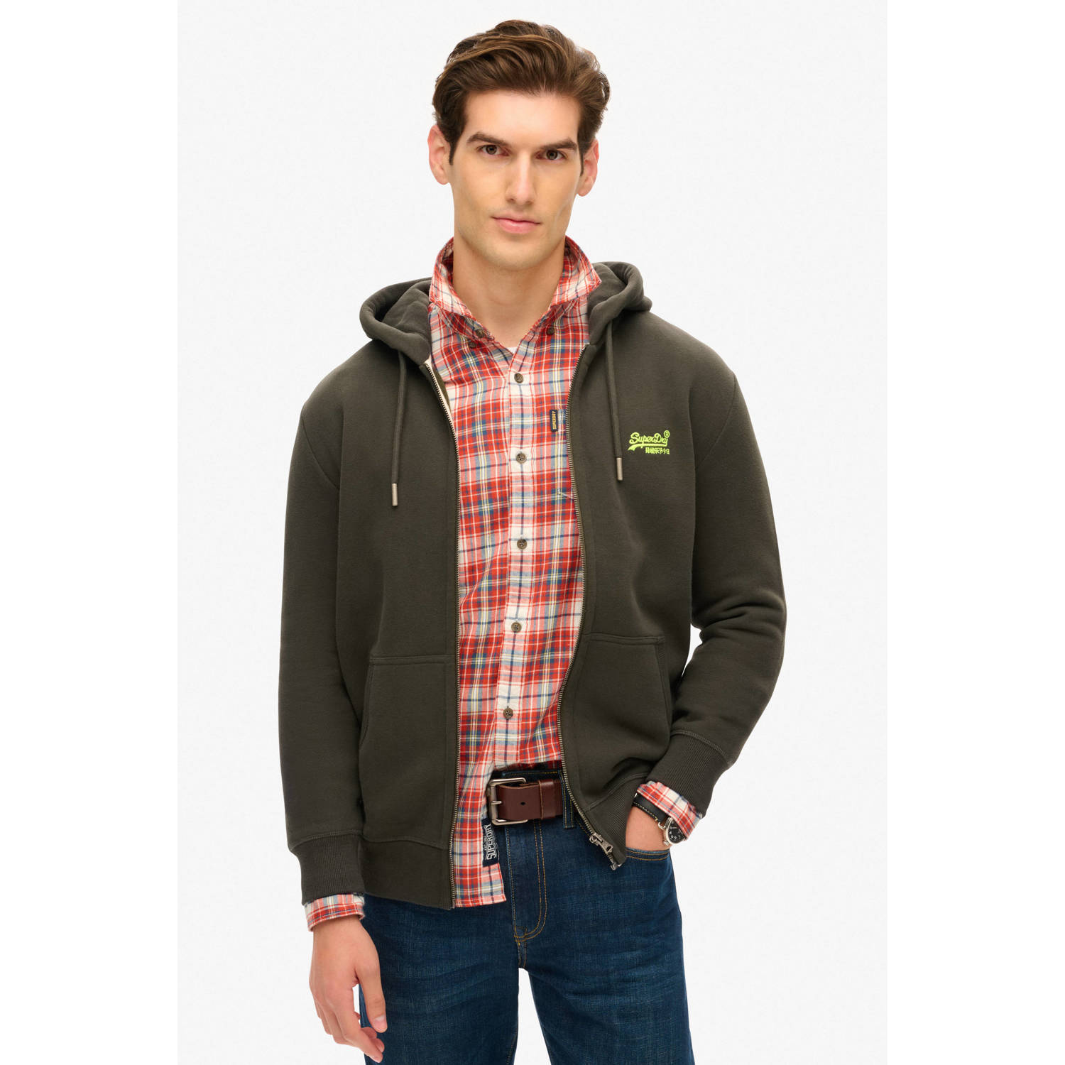 Superdry sweatvest met logo dark grey green