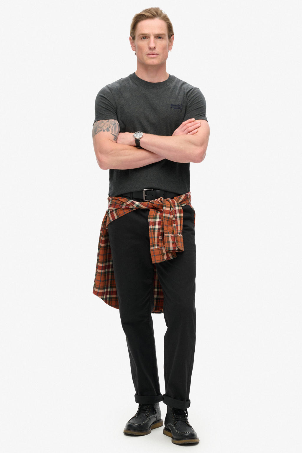 Superdry gemêleerd slim fit T-shirt grijsgroen