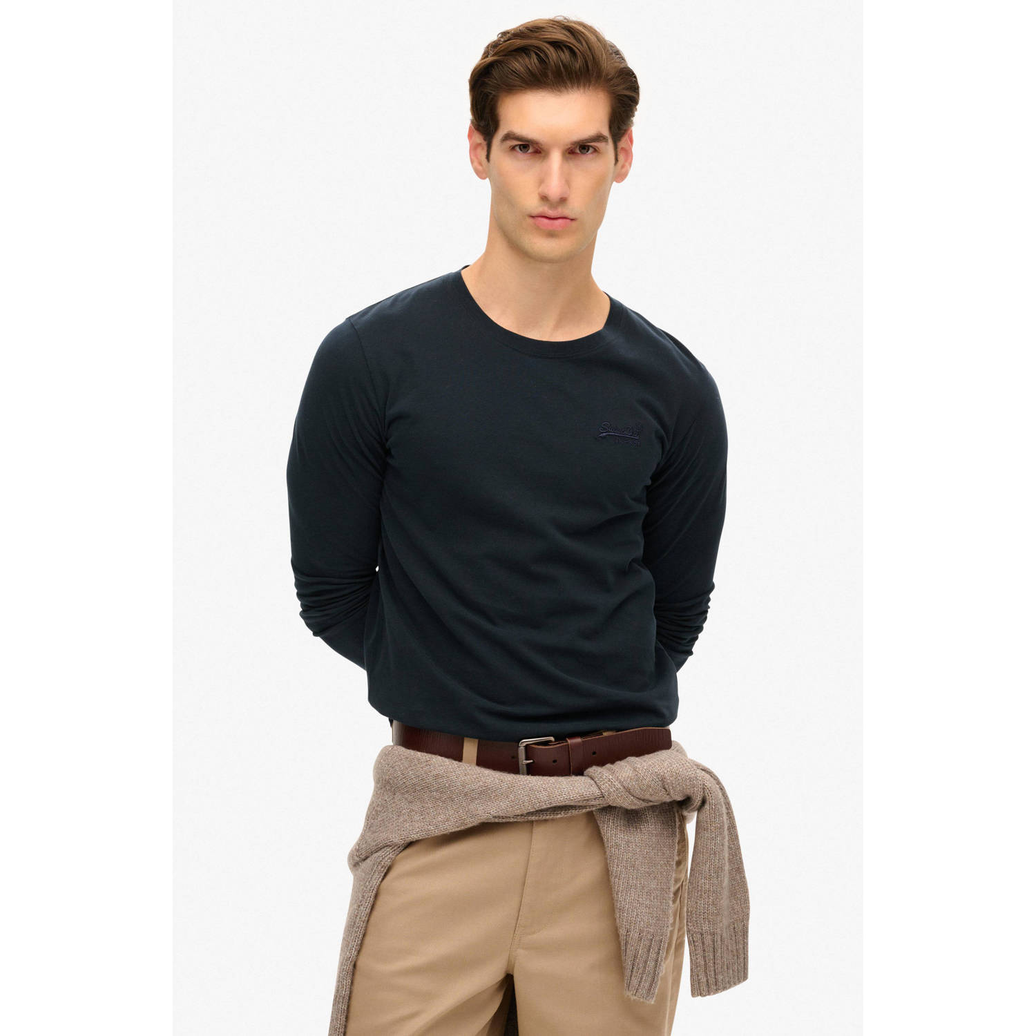 Superdry regular fit longsleeve met logo eclipse navy