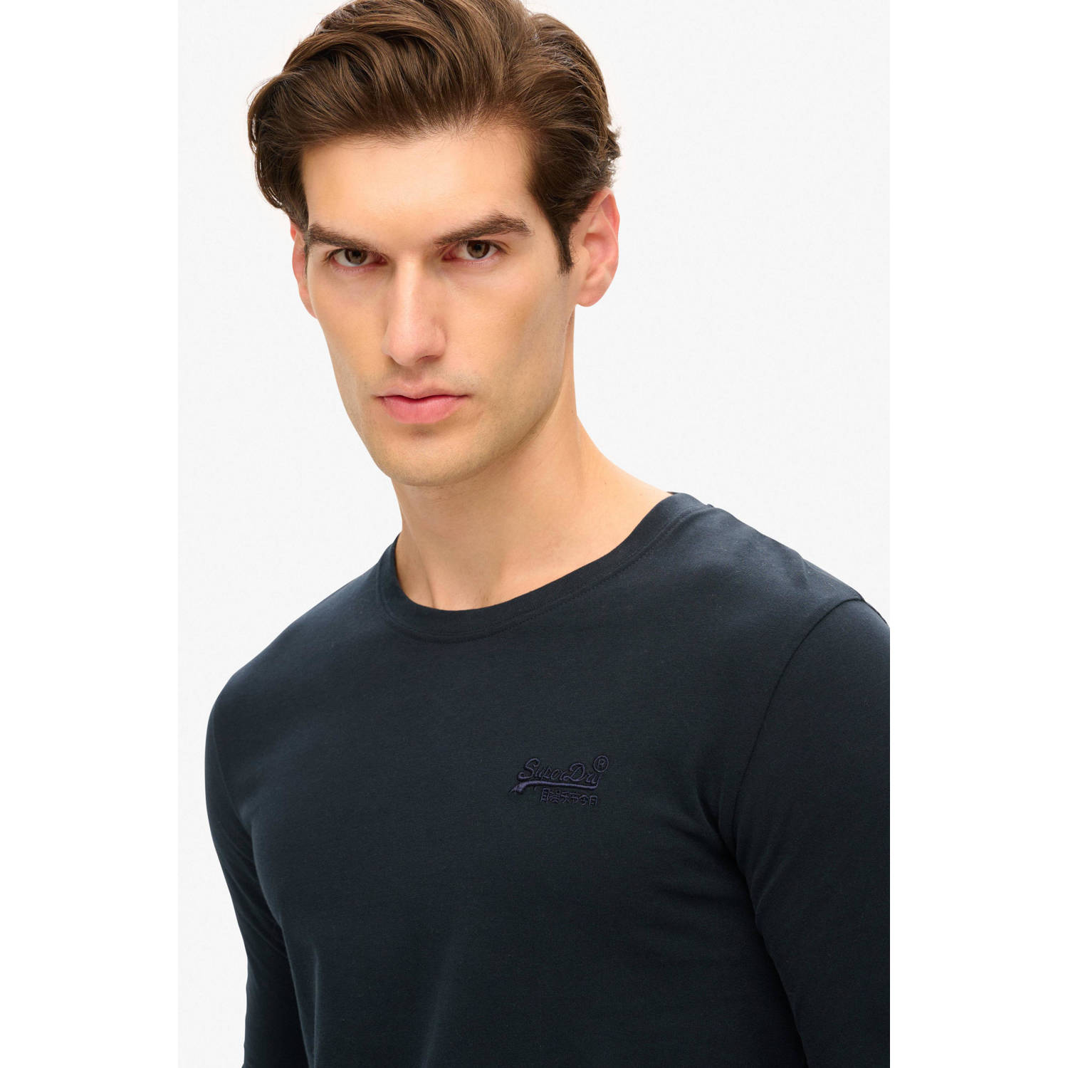 Superdry regular fit longsleeve met logo eclipse navy