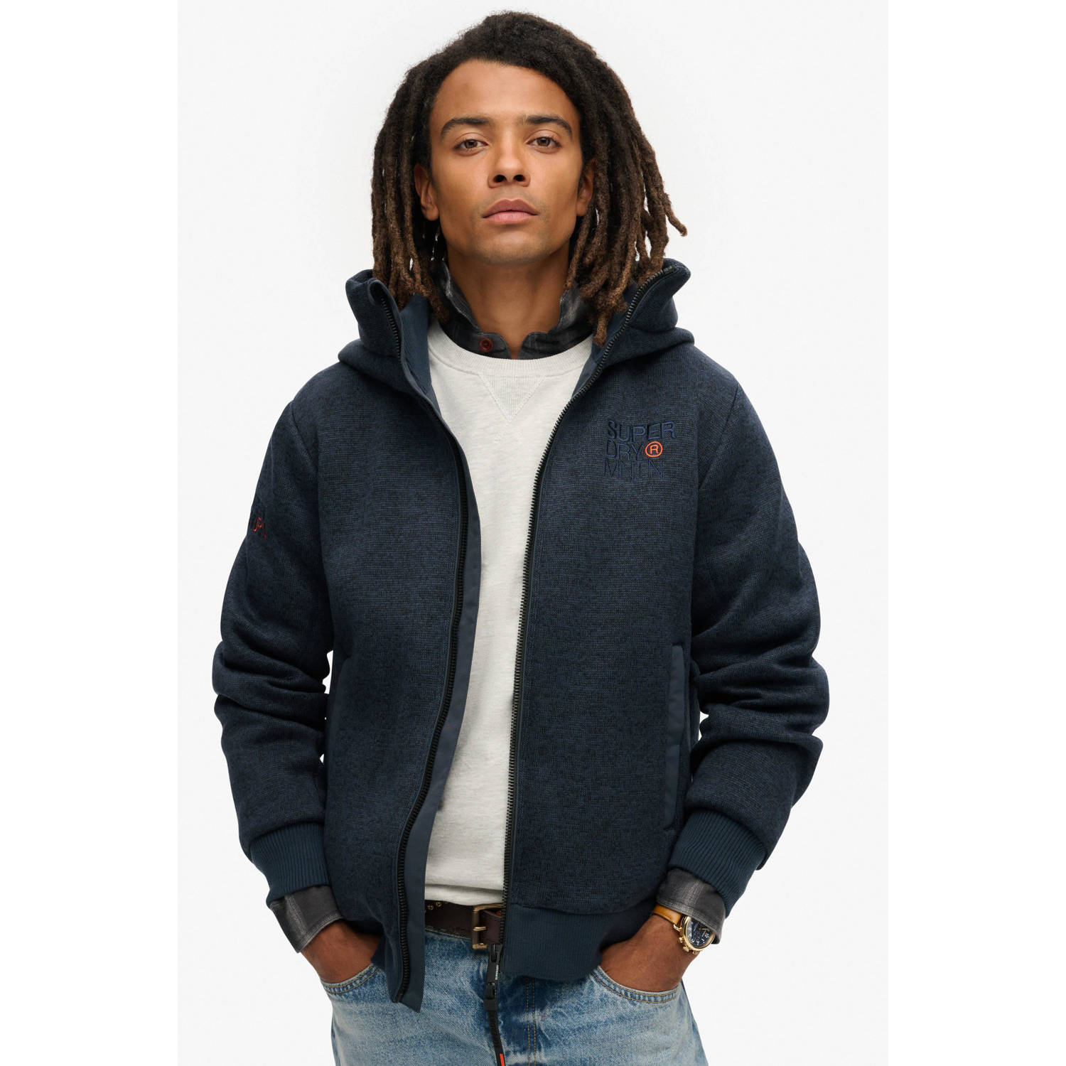 Superdry gemêleerde gebreide bomberjack donkerblauw