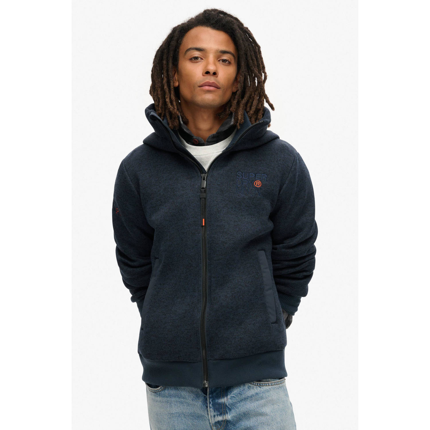 Superdry gemêleerde gebreide bomberjack donkerblauw