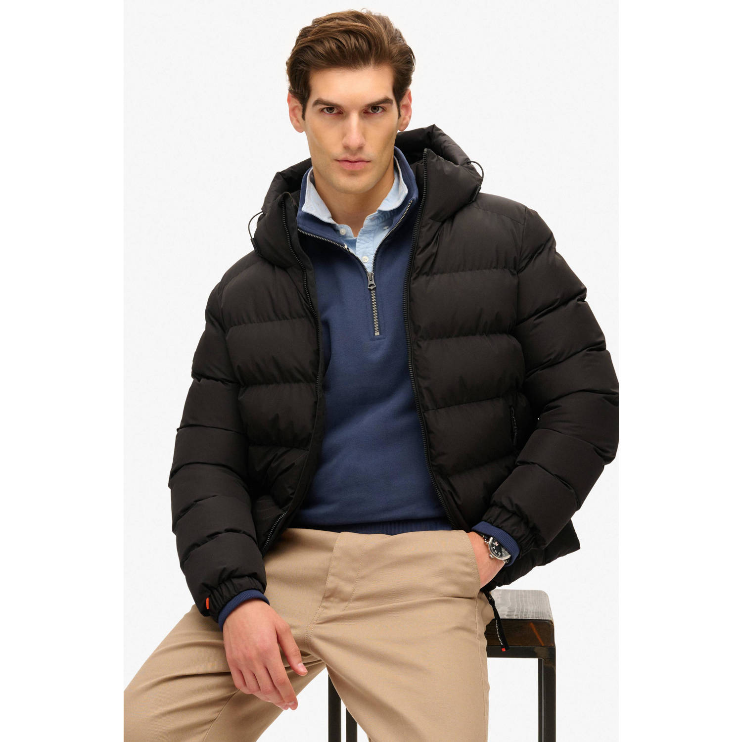 Superdry gewatteerde jas zwart