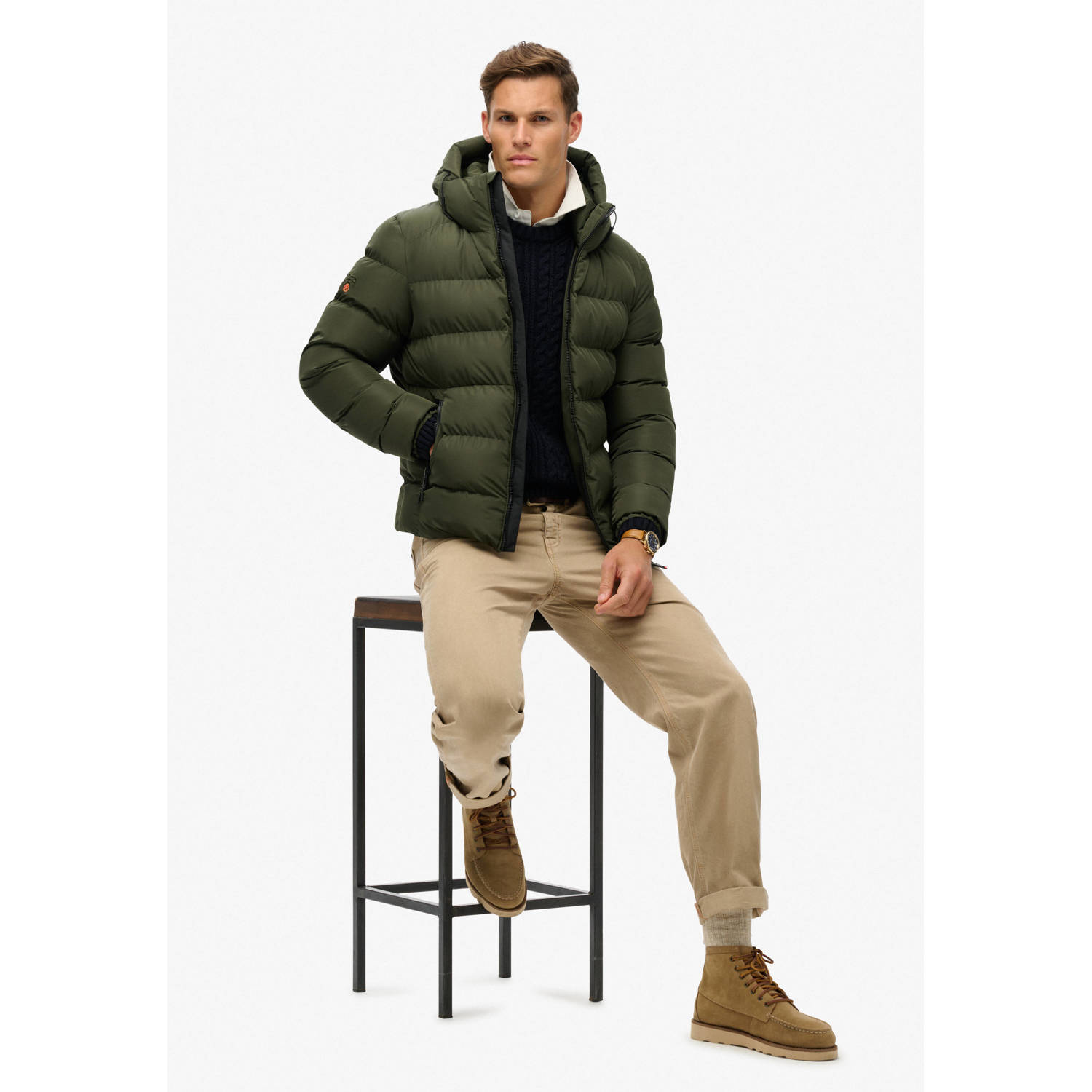 Superdry gewatteerde jas kaki